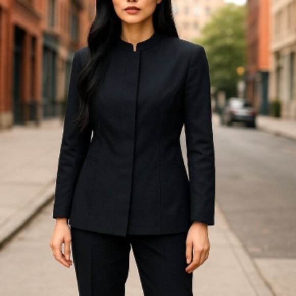Zanella Blazer SZ 4 Black NWOT ITALY Hidden Button Row Nehru Collar  Lined - Picture 6 of 13